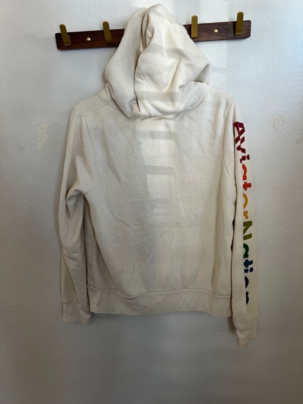 Aviator Nation vintage white Sweatpants & zip hoodie set with Rainbow 'A' Logo - Picture 10 of 14